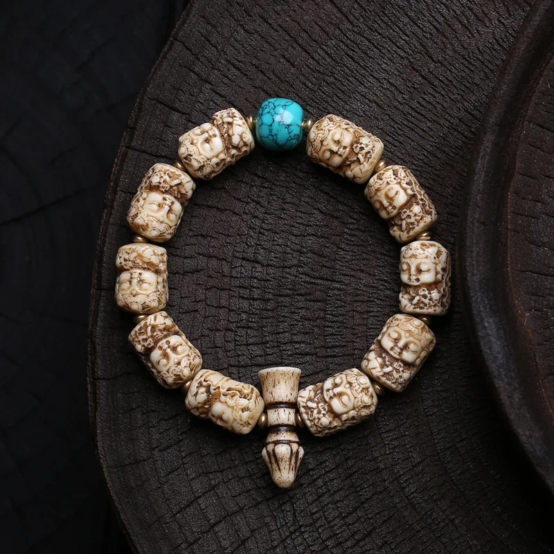 Tibetan Bone Carving Tara Bracelet Circles Turquoise Beads Great Power In Hands Three-Way Accessories
