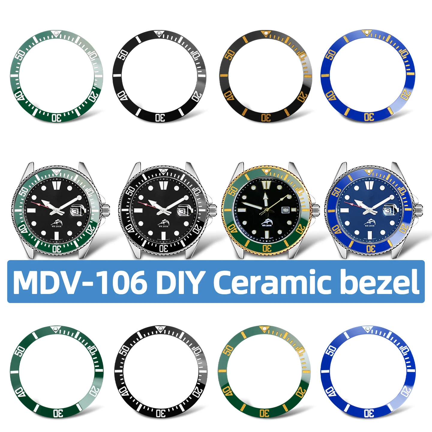 Наклонное керамическое кольцо MDV-106 41x32,8 мм для цифровой шкалы Casio Duro, зеленая светящаяся бусина на 12 часов 2784, круглые детали в масштабе «сделай сам»