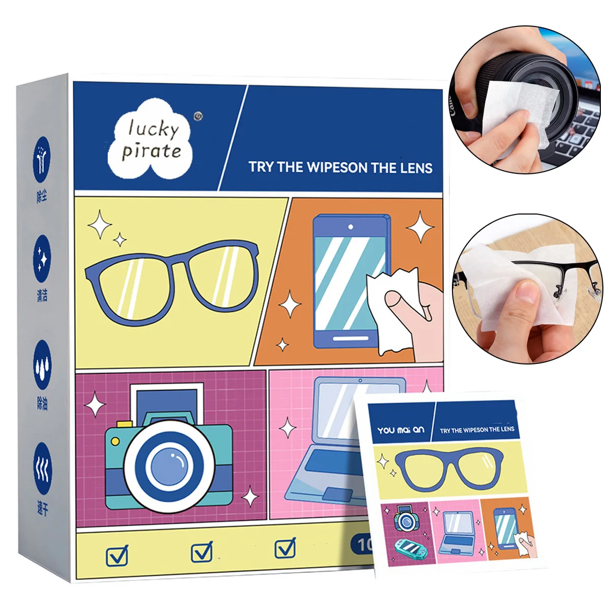 100 Unidades/Caixa de Lenços Descartáveis para Limpeza de Lentes, Joias, Celulares, Óculos e Telas