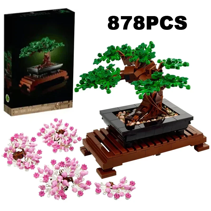 

878PCS Creative Sakura Bonsai Tree Building Blocks Plant Potted Home Desk Decoration Assemble Bricks Toys Gift For Kid Girl Lady