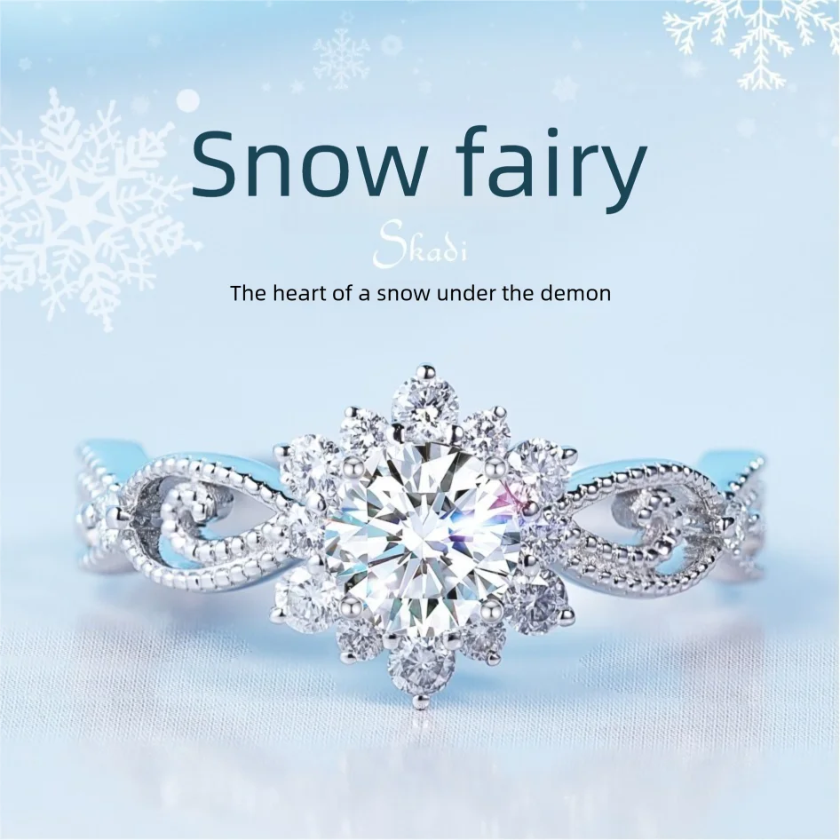 

Fashion Iced Out Snow Flower Moissanite Ring for Women Valentine Day Gift Engagement Fine Jewelry for Bride