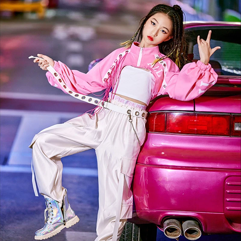 Girls Hip Hop Dancing Clothes Pink Street Dance Stage Costume Children\'s Day Jazz Dancewear Festival Clothing Kpop Outfit DB5098