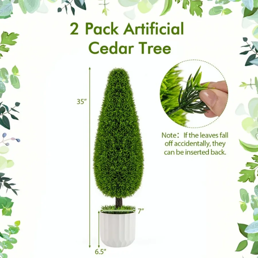 Paquete de 2 casquillos en forma de lágrima de cedro artificial de 3 pies con recipiente de plástico para vivero