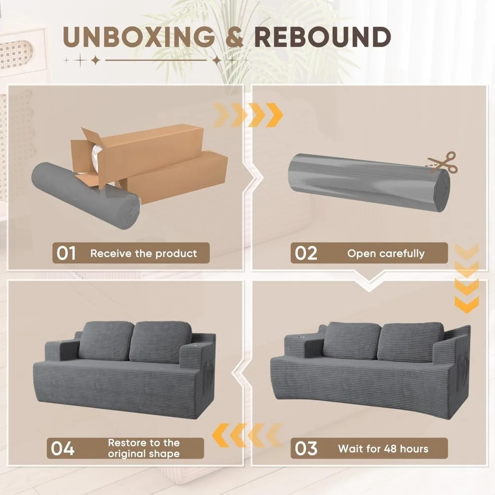 أريكة سحابة بمقعدين، أريكة أرضية منجدة بمقعدين مع إسفنج الذاكرة لغرفة المعيشة وغرفة النوم باللون الرمادي