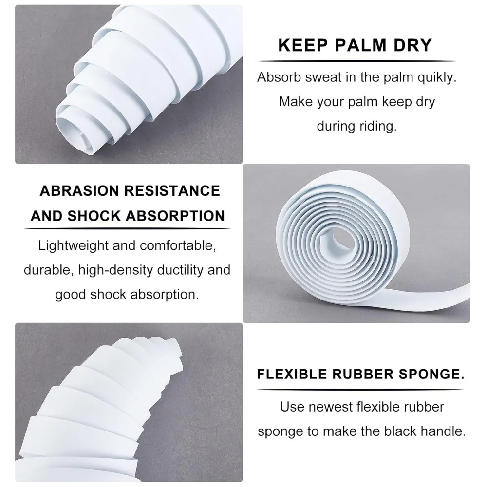 Artificial Leather Road Bike Handlebar Tapes with Resin Plugs Bicycle Bar Tape Cycling Handle Wrap White