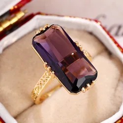 Huitan Gorgeous Big Cubic Zirconia Rings Women for Anniversary Party Fashion Elegant Female Rings Good Quality Luxury Jewelry