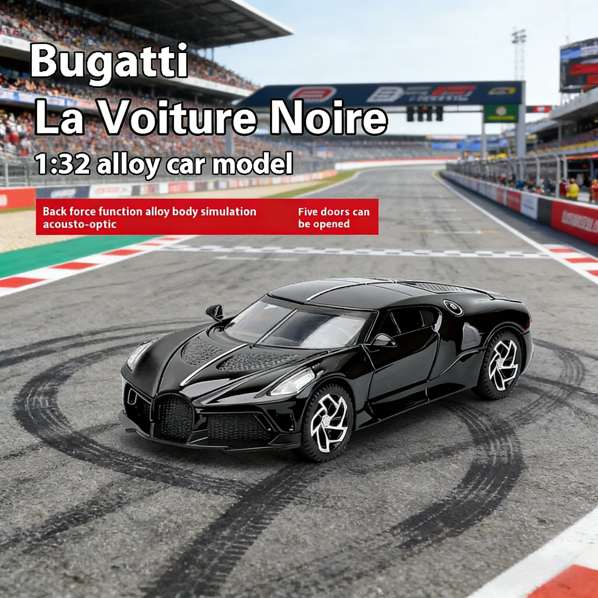 Para 1:32 bugatti la voiture noire carro esportivo liga diecast simulação modelo de metal som & luz puxar para trás brinquedo coleção crianças brinquedos