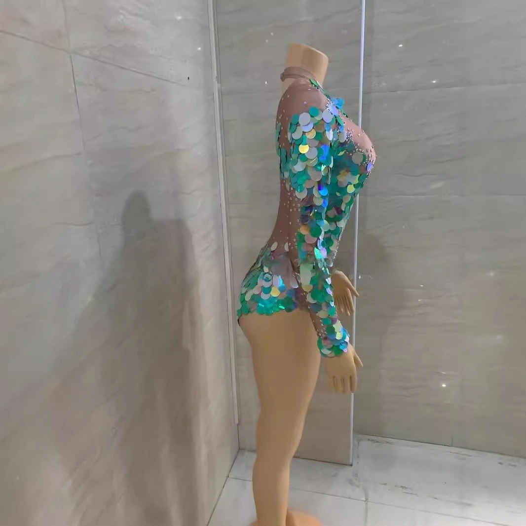 Costume Show Nightclub Super Shiny Diamond Hollow Sexy Onesie Stage Mermaid High Fork Vestidos De Festa Luxo Vestidos Brillantes