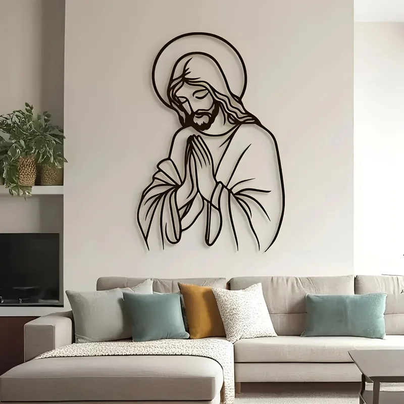 CIFBUY Iron Wall Art Minimalist Praying Hands Jesus Laser Cut Rustproof Hanging Plaque Christian Home Decor Ornament