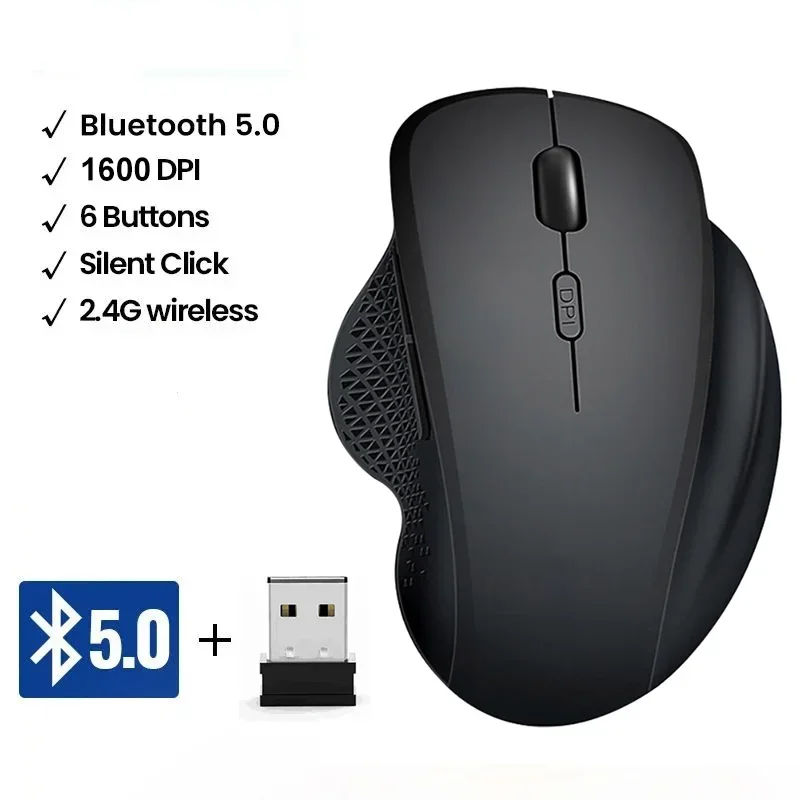 

Wireless Mouse Bluetooth5.0 Mouse Ergonomic 1600DPI 6 Mute Buttons Mouse For MacBook Tablet Laptops PC 2.4G Rechargeable Mice