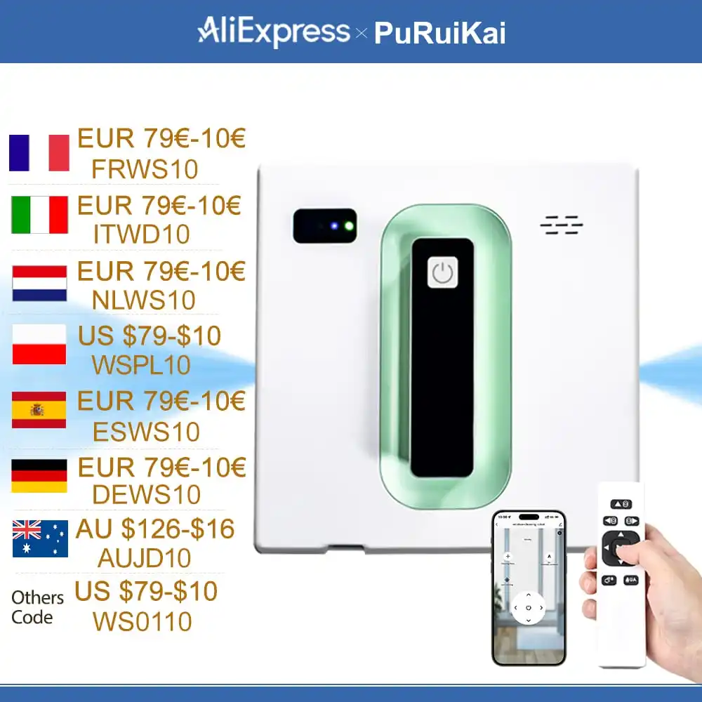 PuRuiKai Robot Electric Automatic Window Cleaning Robotic , With APP/Remote Control,With Voice Broadcast Two-way Automatic Spray