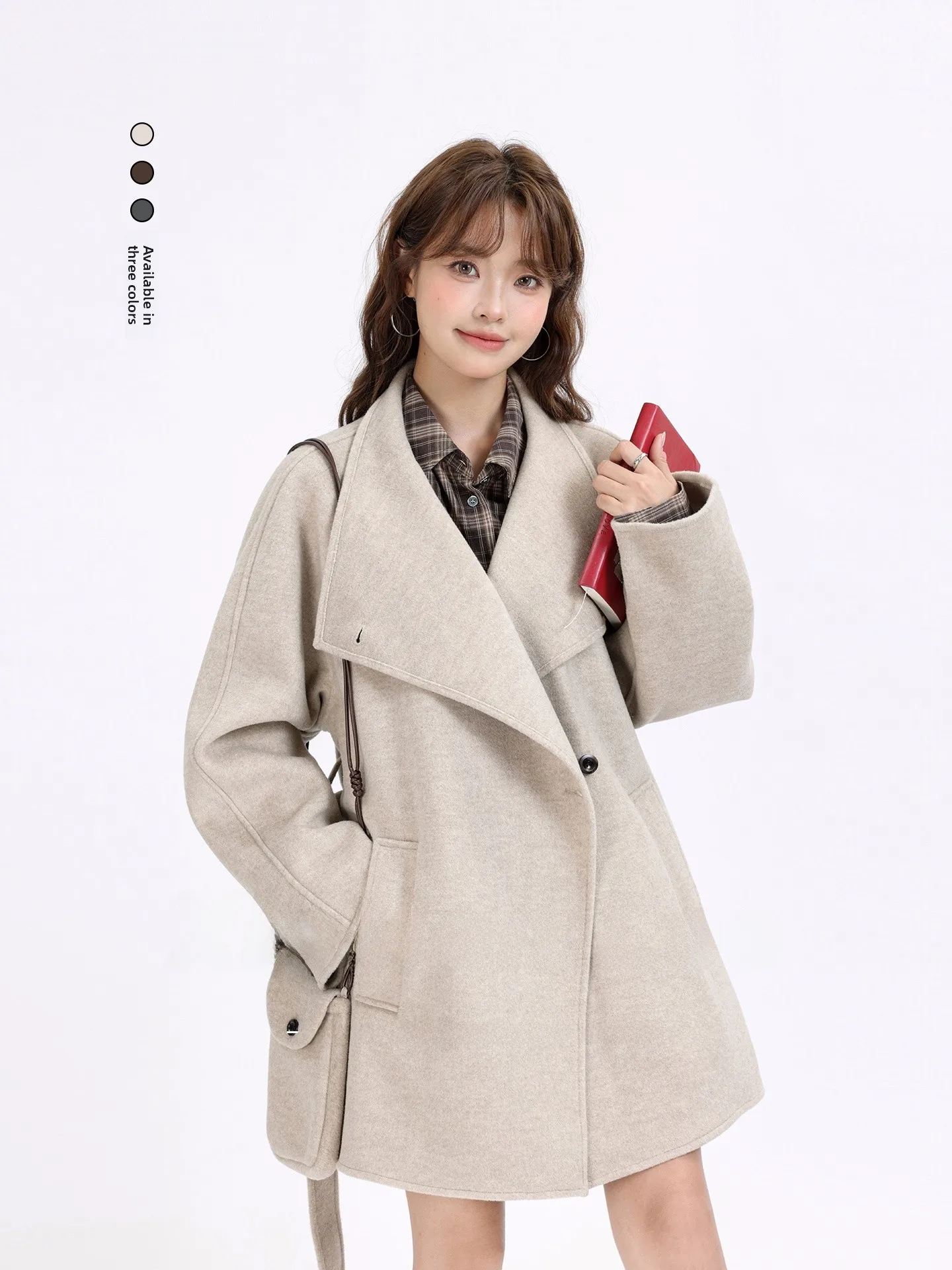 

Double-Faced Woolen Coat Women's Autumn Winter New Sle Slimming Waist Design Stand Collar Lazy Faion Korean Version
