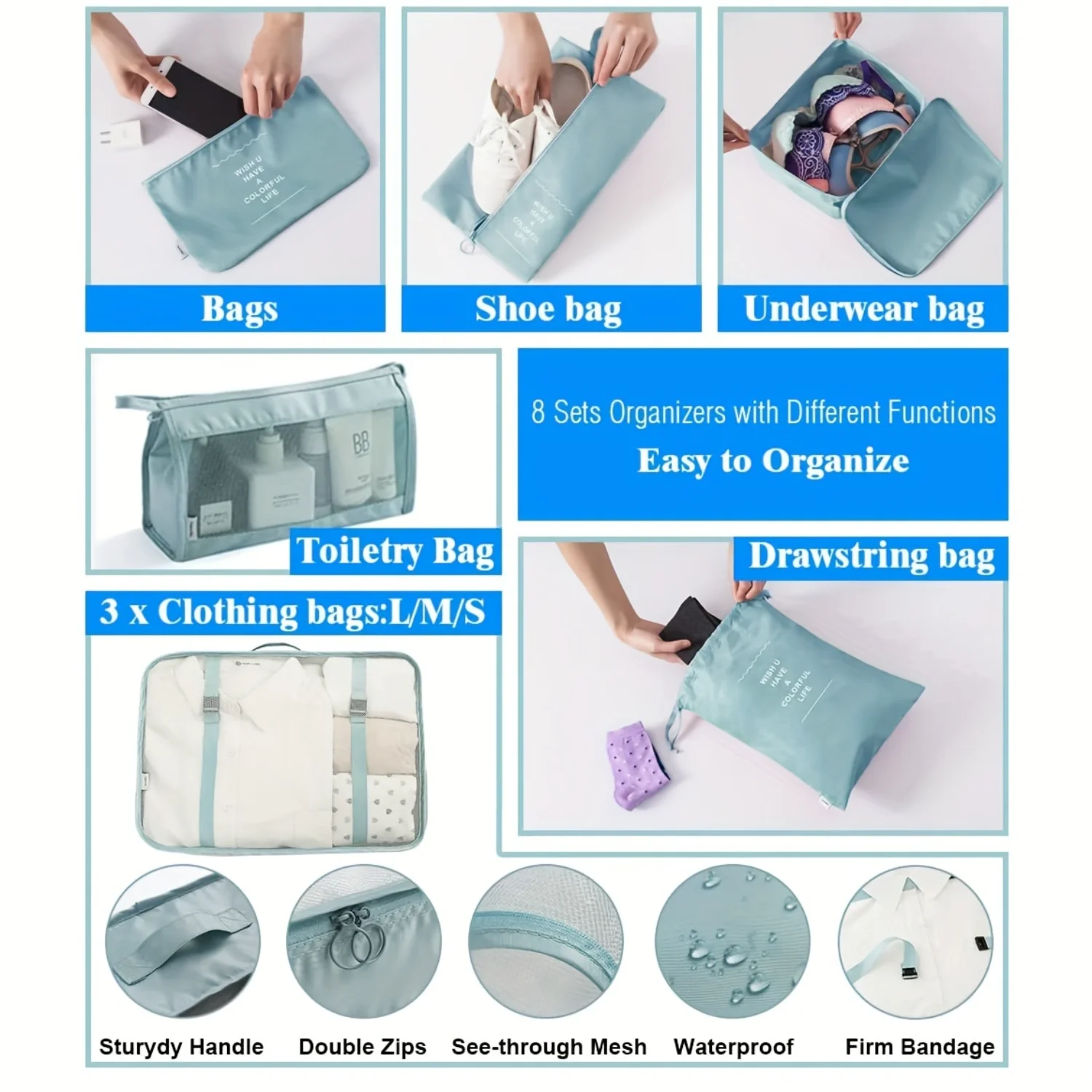 8pcs Luggage Packing Organizer Set, Lightweight Handheld Packing Cubes, Clothing Underwear Shoes  Bag