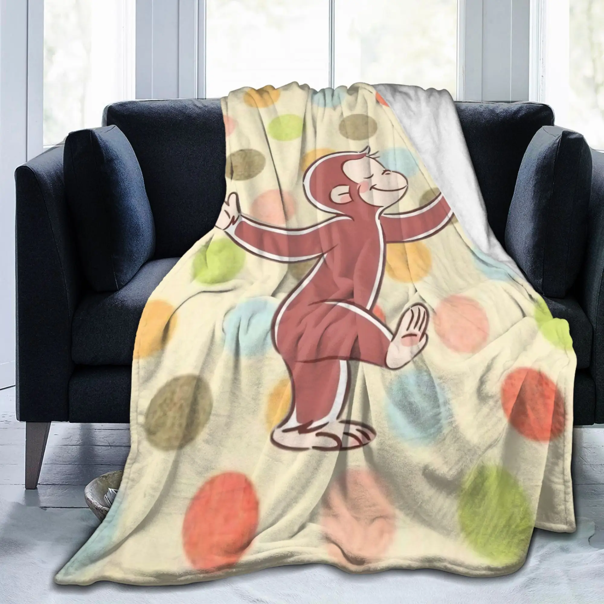 Curious Monkey Georges Cartoon Blanket TV Series Wool Novelty Breathable Throw Blanket for Home Spring Autumn Office