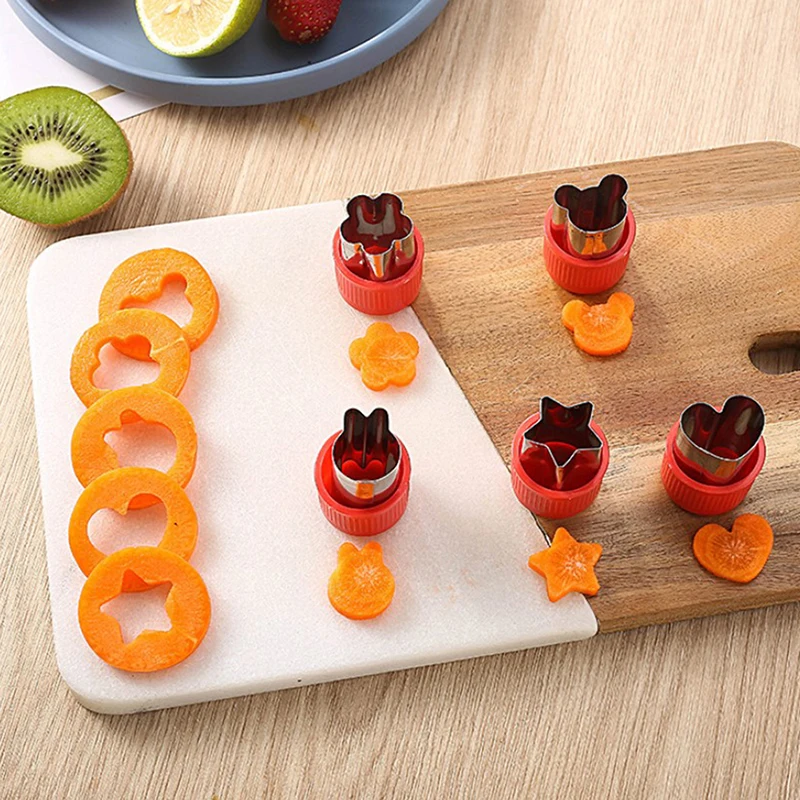 3Pcs Star Heart Shape Vegetables Cutter Cartoon Fruit Cutter Mold Handle DIY Cookie Flower For Kids Cooking Kitchen Gadgets