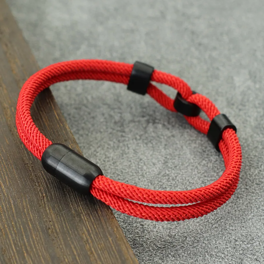 Classic Milan Rope Men Bracelet Stainless Steel Magnetic Buckle Bilayer Luck Red Cord Braslet Camping Outdoor Hombre Accessories