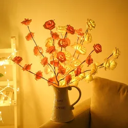 LED Branch Light Battery Powered Willow Branch Lamp Artificial Rose Twig Vase Lights for Party Fairy DIY Room Wedding Xmas Decor
