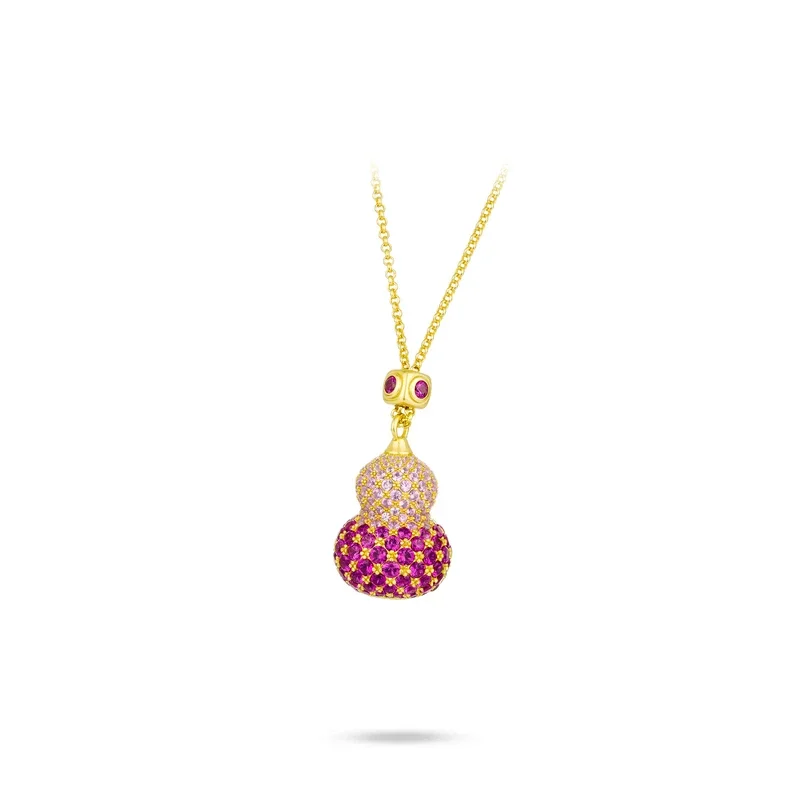 CAMEO 925 Silver Synthetic Zircon Pink Red Gradient Full Diamond Gourd Gold Versatile Necklace