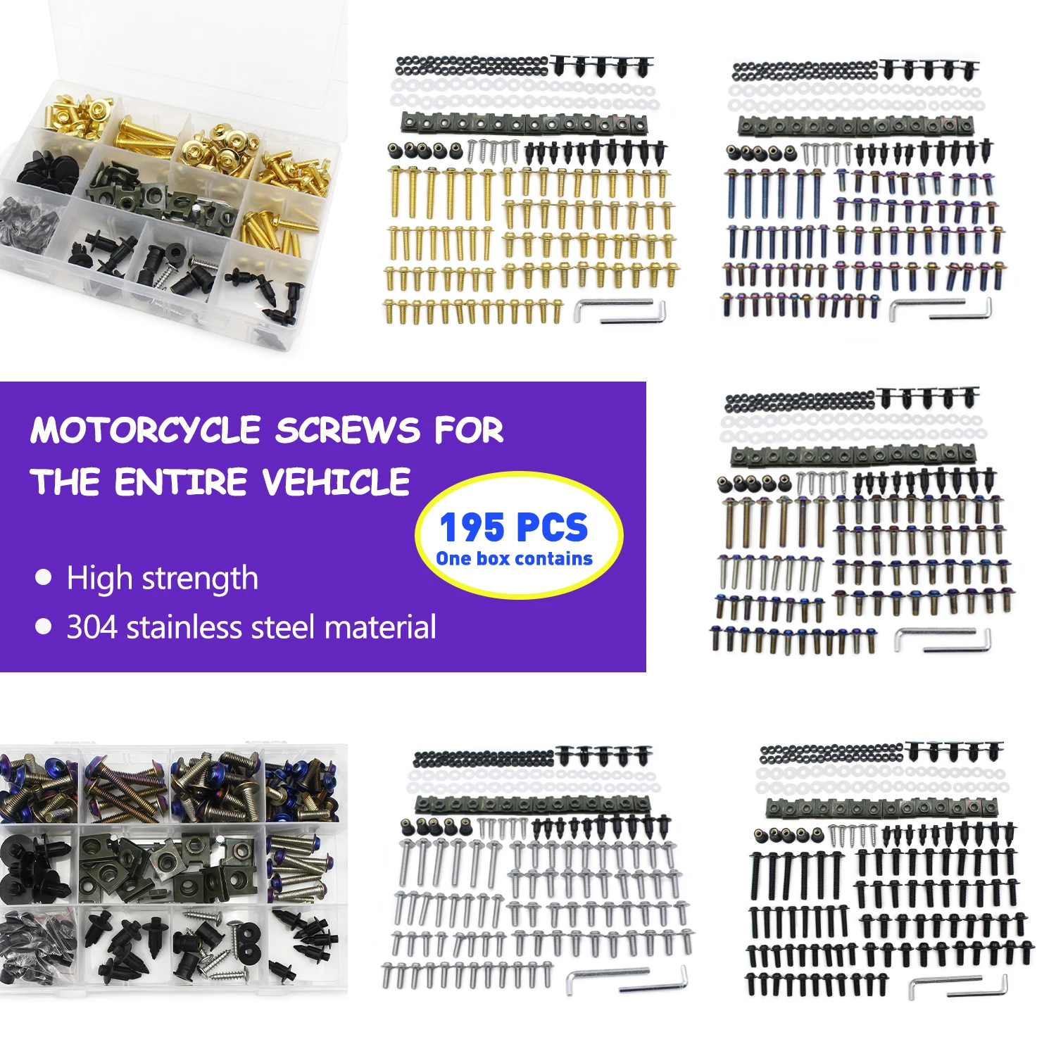 195pcs Burn Titanium Screw M5 M6 Bodywork Screws Fairing Bolt Nut Kit For KTM RC390 2015-2020 RC8R 2010 2011 2012 2013 2014 2015