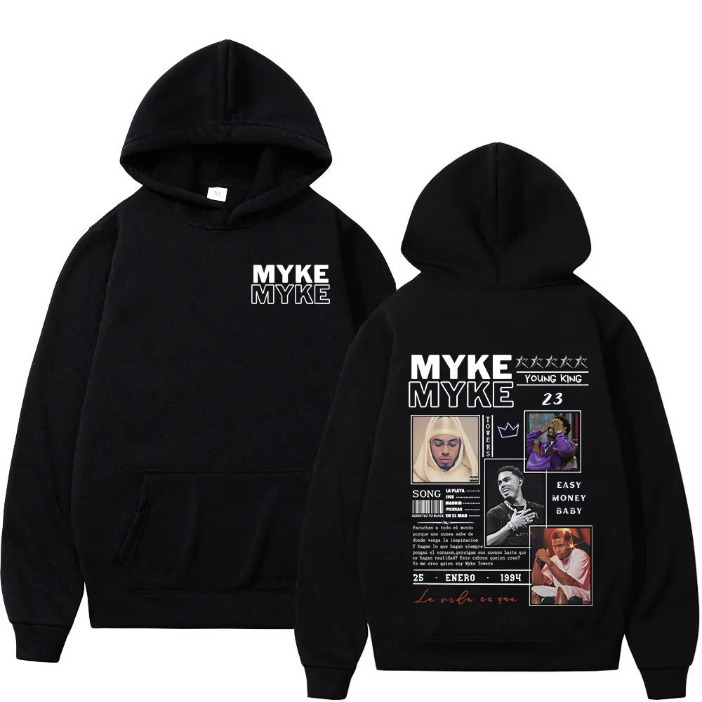 Rapper Myke Towers Graphic Print Hoodies Mens Women Clothing Hip Hop Vintage Sweatshirts Gothic Long Sleeve Pullovers Streetwear