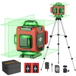 WEIDDW 4D 16 Lines Professional Laser Levels with Tripod Suitcase 360°Self-leveling Horizontal Vertical Green Line Nivel Laser
