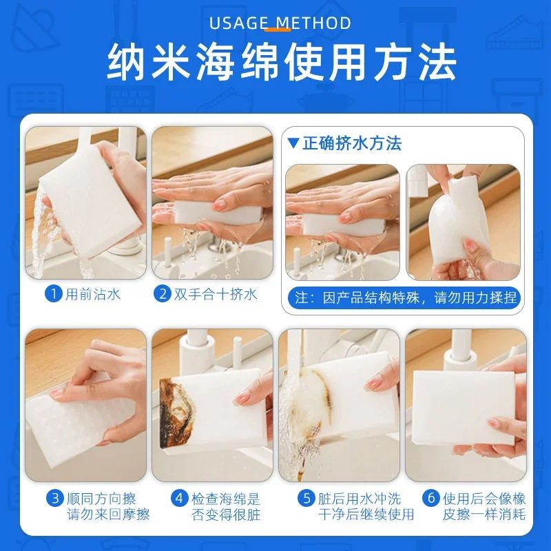 100 Pcs/lot Melamine Sponge Magic Sponge Eraser for Kitchen Office Bathroom Melamine Cleaner Cleaning Sponge 100X60X20MM