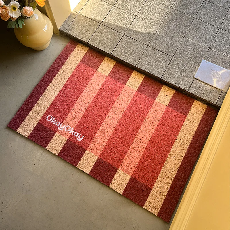 Merry Christmas Red Plaid  Door Mat Outdoor Anti-slip Doormat Silk Loop Foot Mat Outside Entrance Carpet Kitchen Mat