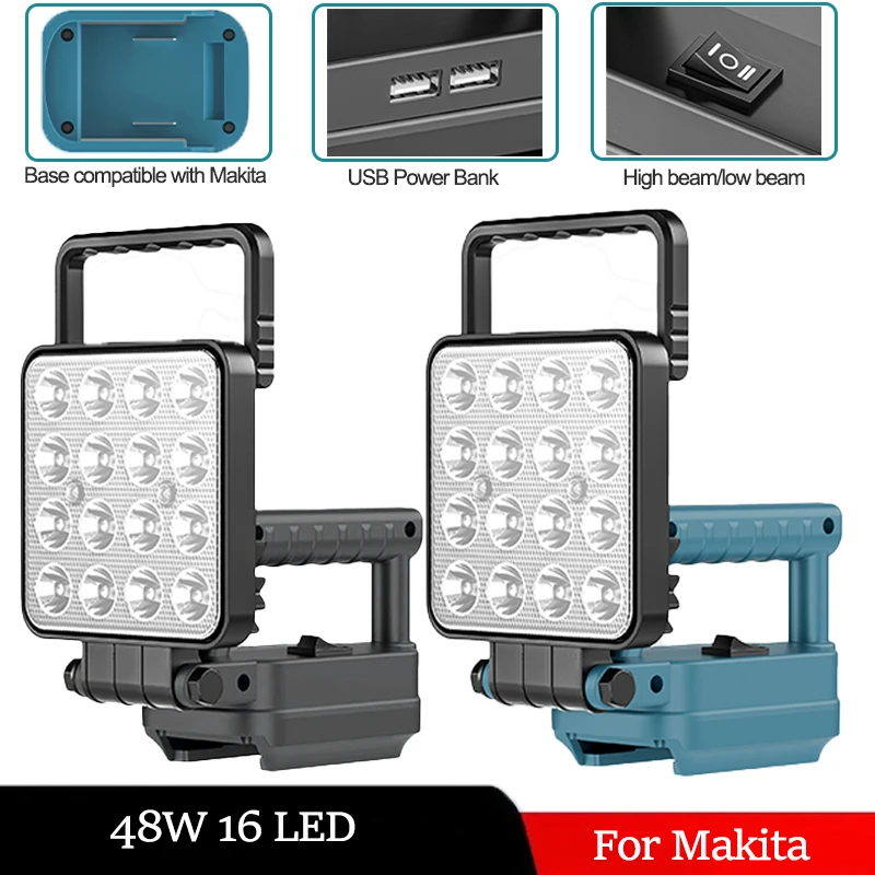 Cordless LED Work Light for Makita 18V LXT Battery 48W LED Floodlight with USB Ports for Jobsite Car Repairing Camping Emergency