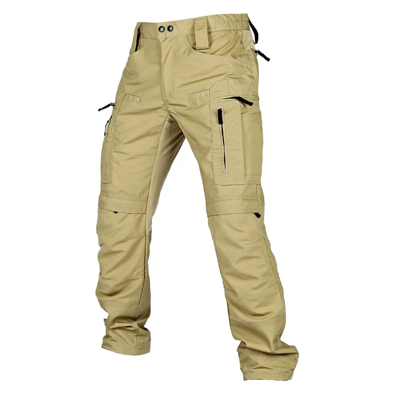 Tactical Cargo Pants Men Waterproof Casual Trousers Multi-Pocket Wear-Resistant Cargo Pant Outdoor Hiking Running Khaki Overalls