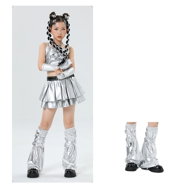 Accessoires de danse Jazz pour enfants, couvre-jambes en argent brillant, vêtements de spectacle de danse Hip Hop, couvre-bottes de danse de rue