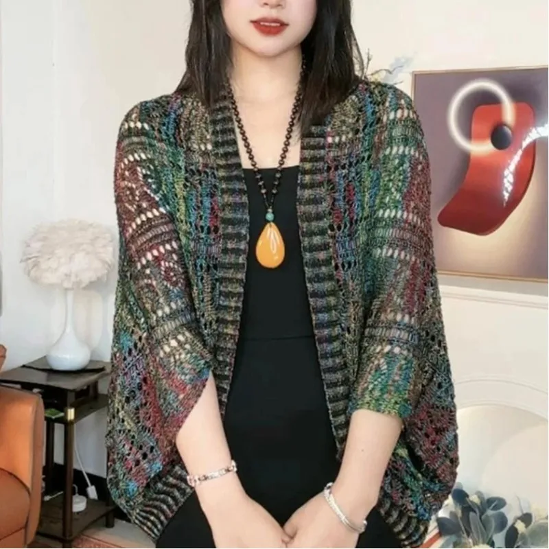 

Солнцезащитный крем, женские повседневные модные свободные простые элегантные трендовые вязаные топы, нерегулярные новые стильные шаль с открытыми рукавами