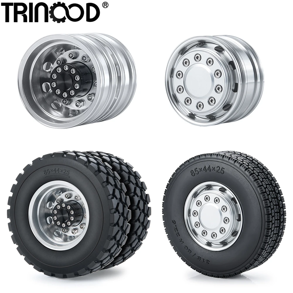 

TRINOOD 6x6 Wheel Tires Complete Set Metal Front Rear Wheel Rims Rubber Tyre for 1/14 Tamiya Truck Tractor Car Upgrade Parts