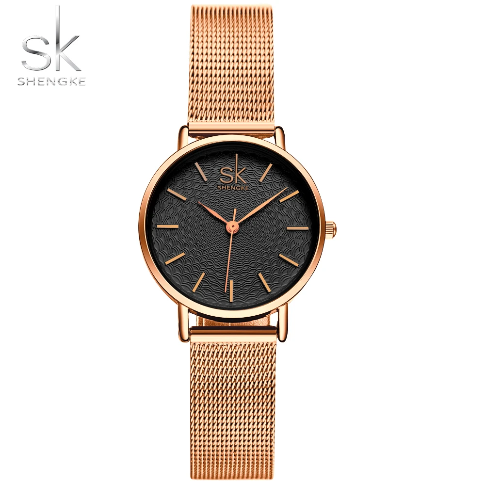 Shengke Fashion Women Watches New Coffee New Design Woman's Quartz Wristwatches Mesh Strap Simple Ladies Clock Relogio Feminino