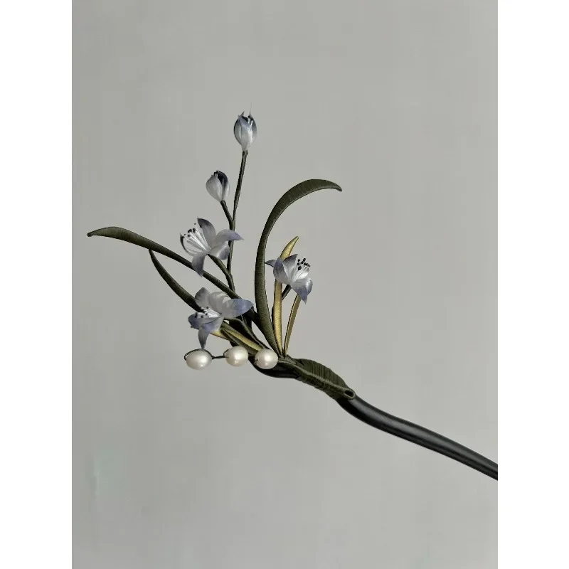 Orchid Edelweiss Wrapped Flower Hairpin, Sandalwood Hairpin, Hanfu Cheongsam New Chinese Hairpin, Red Fish Handmade