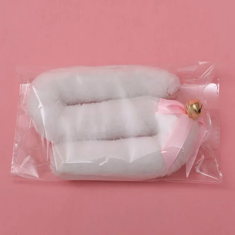 Плюшевые пушистые кошачьи уши, головной убор, белое кружево для женщин и девочек, вечерние косплей, плюшевый длинный кошачий хвост с лентой, бантом-колокольчиком