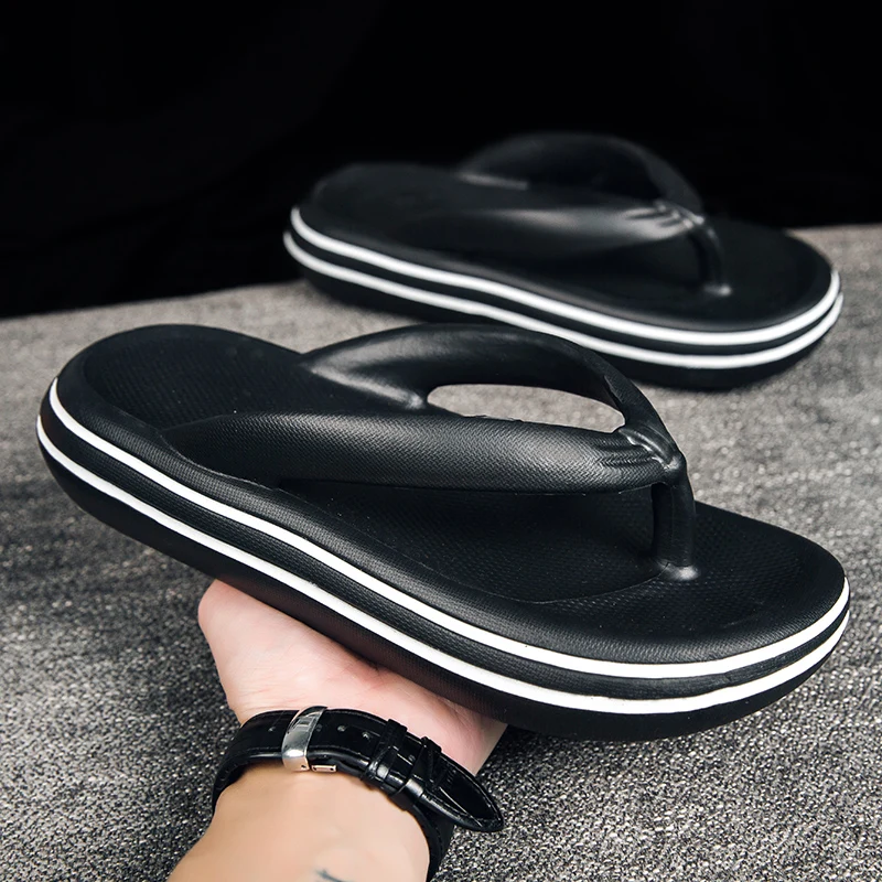 

New 2023 Summer Men's Flip Flops Thong Sandals Women's Casual Shoes Fashionable Breathable Slip-On Synthetic Leather round Toe