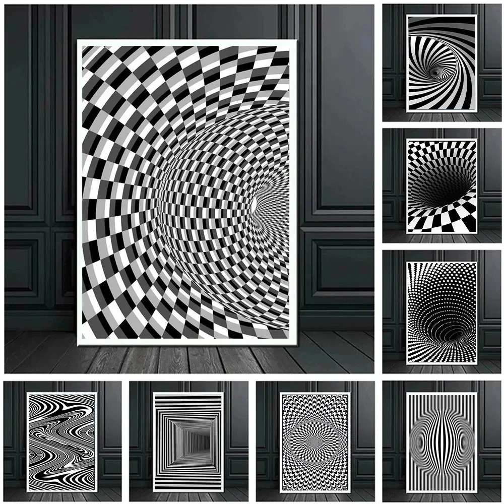 Abstract Optical Illusion Black And White Arts Posters And Prints Canvas Painting For Room Home Decor