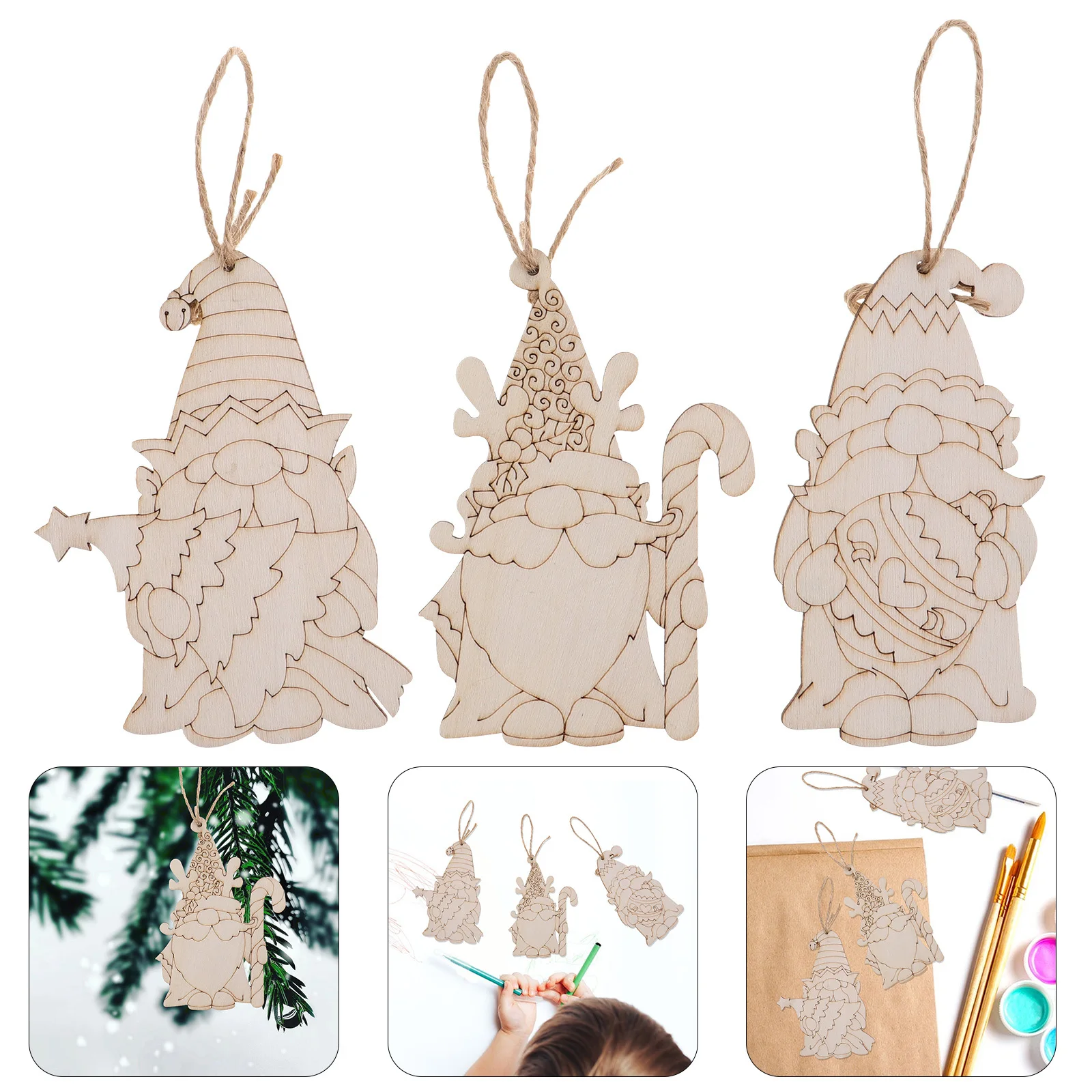 

30Pcs Unfinished Wooden Gnome Ornaments DIY Painting Craft Christmas Decorations Hanging Cutouts for Holiday Tree