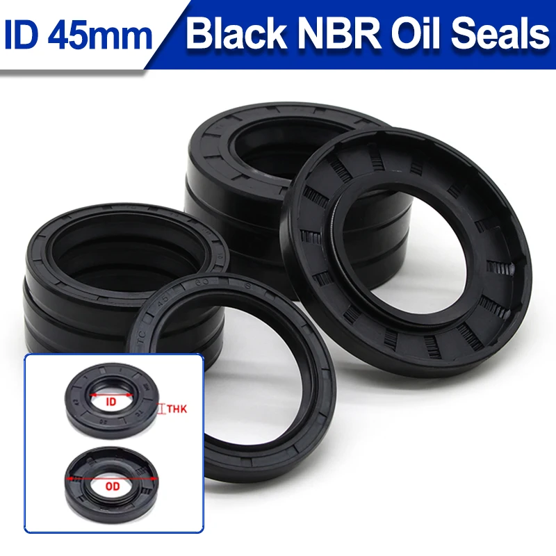 ID45mm Black NBR Oil Seals TC-45*55/56/60/62/65/68/70~80/85/90/100*5/7/8/9/10/12mm Nitrile Rubber Shaft Double Lip Gasket 1pcs