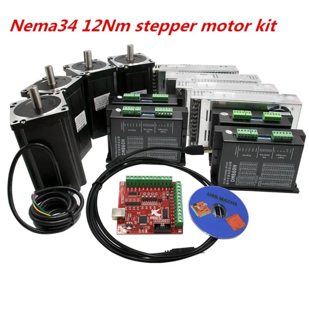 3 Axis CNC Kit Nema 34 1600Oz-in/6A 86HS6204 12Nm Stepper Motor & 6A/110VDC Microstep Motor Driver For CNC Milling Machine