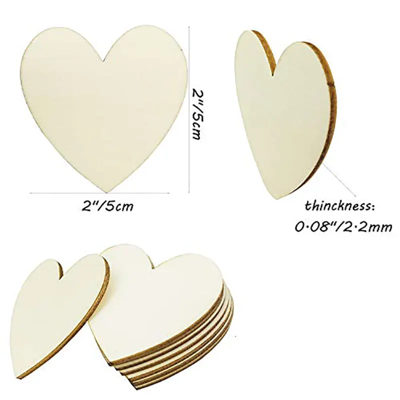 3-100Pcs Unfinished Wooden Hearts Blank Wood Slices 1cm-10cm for DIY Wedding Crafts Wooden Circle Discs Christmas Painting Decor