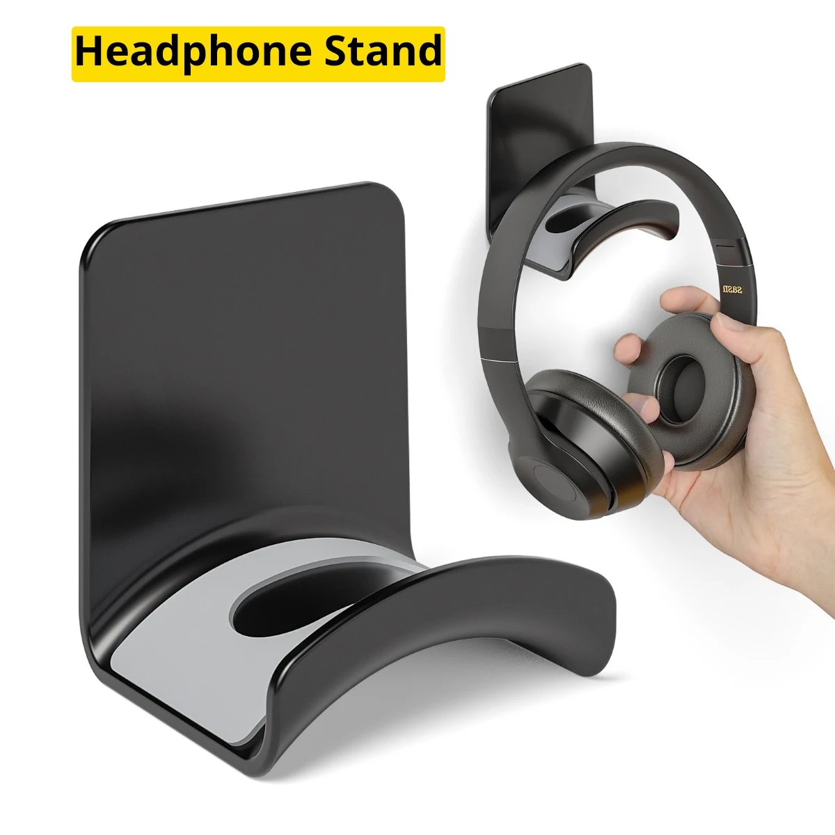 Black Headphone Stand Holder Wall Mount Strong Adhesive Under Desk Mount Hook Gaming Headset Bracket Hanger Support White