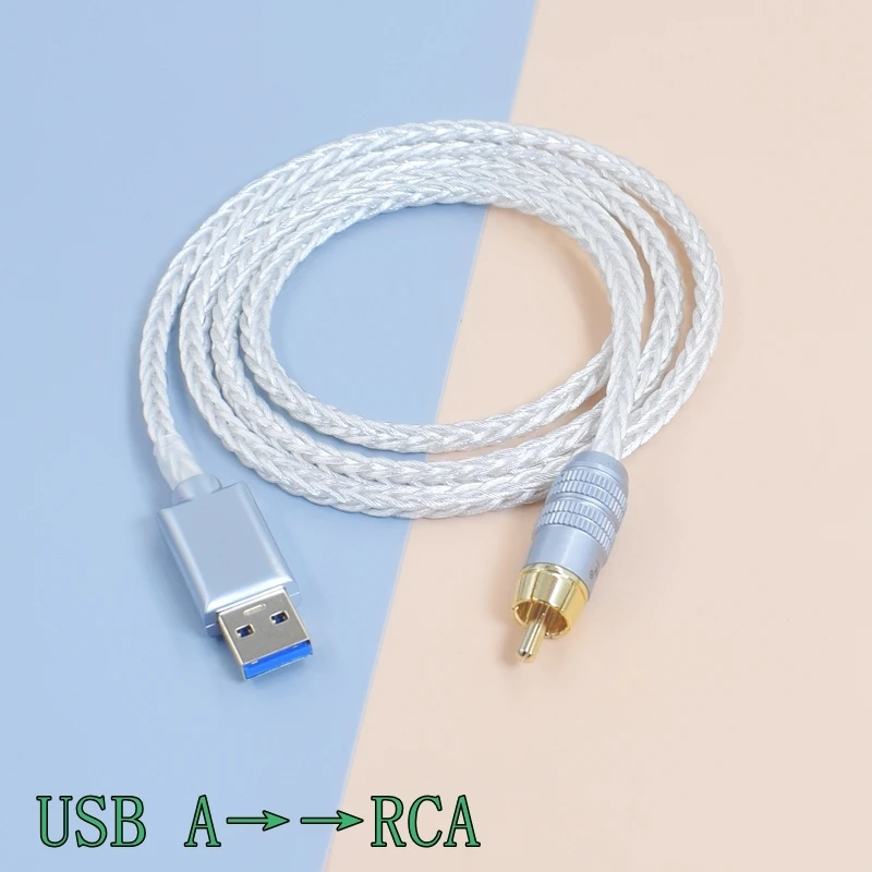 7N واحد كريستال النحاس الفضة مطلي نوع C USB A إلى RCA الهاتف المحمول الكمبيوتر جهاز فك ترميز الصوت DAC DSP مكبر للصوت كابل محوري