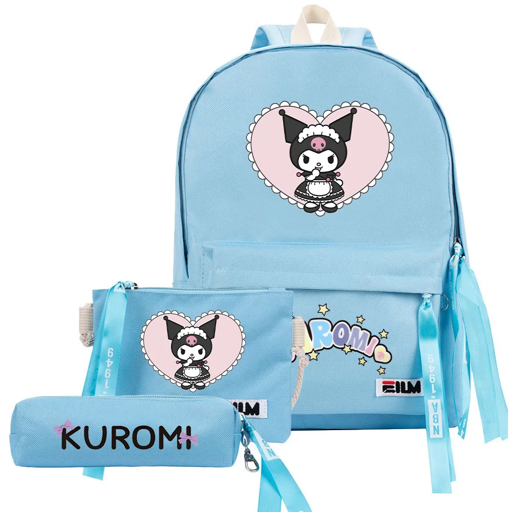 The New Kuromi Three-color Three-piece Schoolbag Junior High School Students Cute High-value Large-capacity Backpack Best Gift