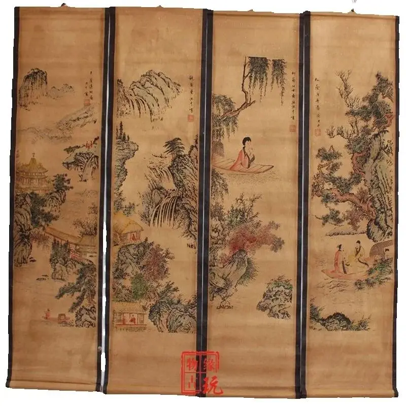 China Scroll Four Screen Paintings, Middle Hall Hanging Painting, Zhang Daqian's Picture Of Ladies Four Beauties