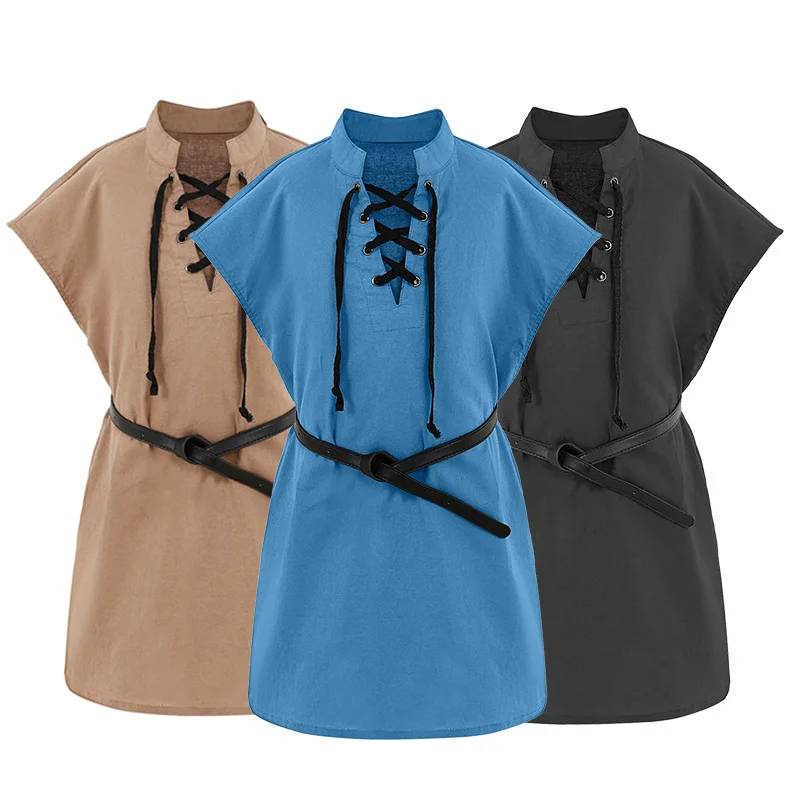 

Children's Renaissance Pirate T-Shirt Viking Medieval Sleeveless Belted Costume Scottish Cotton Vest for Kids