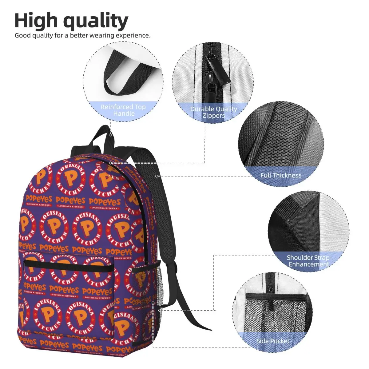 Popeyes Louisiana Kitchen Logo Backpack Boys Girls BookBag Children School Bag Computer Shoulder Bags for Men Women