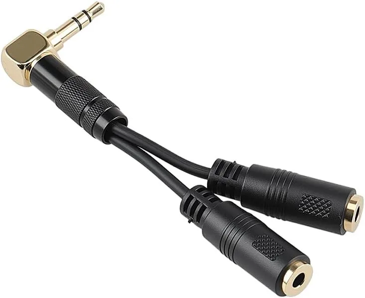 Tentacle Sync Timecode Splitter Cable, Right Angle 3.5mm TRS Male to 2 x 3.5mm Female Y-Cable for Sony FX6 FX9 F55, Ultra-Short