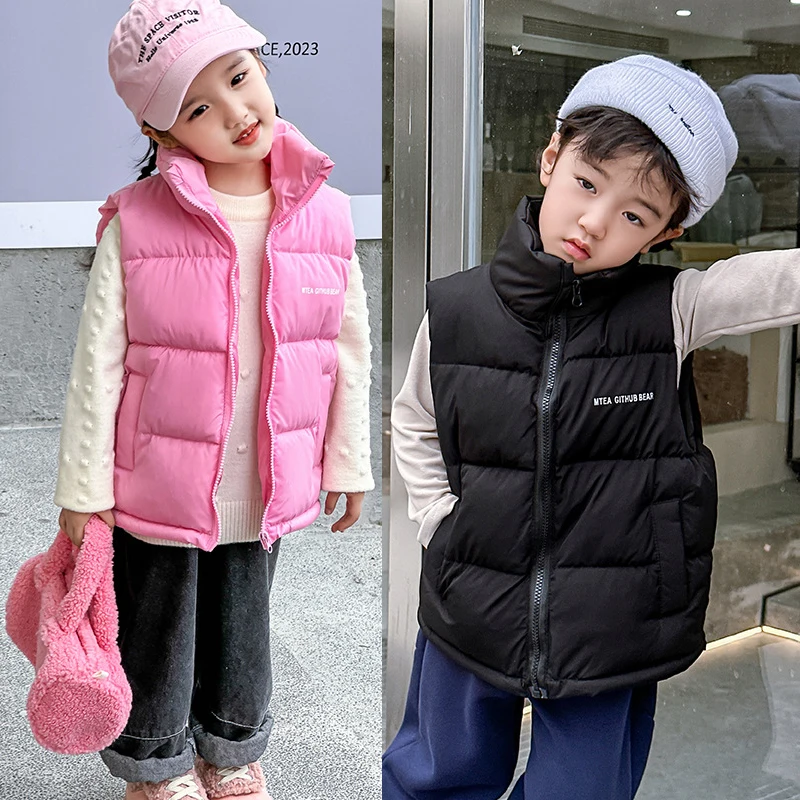 2-14 Years Winter Keep Warm Girls Vest Solid Color Thick Wastcoat For Kids Casual Children Birthday Present Down Coat