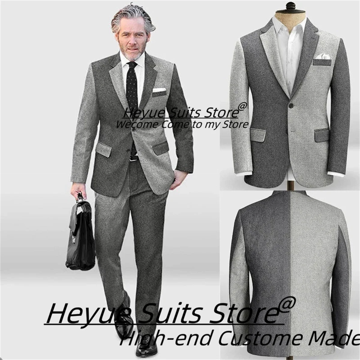 

Fashion Men's Color Blocking Suit Customized Slim Fit Single Breasted Notch Collar Groom Wedding Tuxedos 2 Pcs Sets Ropa Hombre